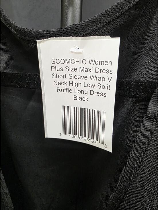SCOMCHIC Plus Size Black Wrap Maxi Dress Ruffle High Low V Neck Short Sleeve XXL - Picture 3 of 4